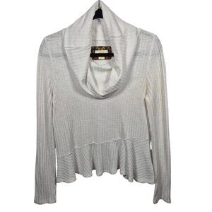 Anthropologie Cream Cowl Neck Ribbed Peplum Top